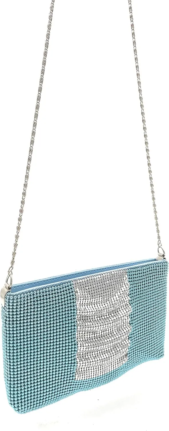 Womens clutch metal mesh metal beaded mesh evening purse for Cocktail Party Prom Wedding Banquet