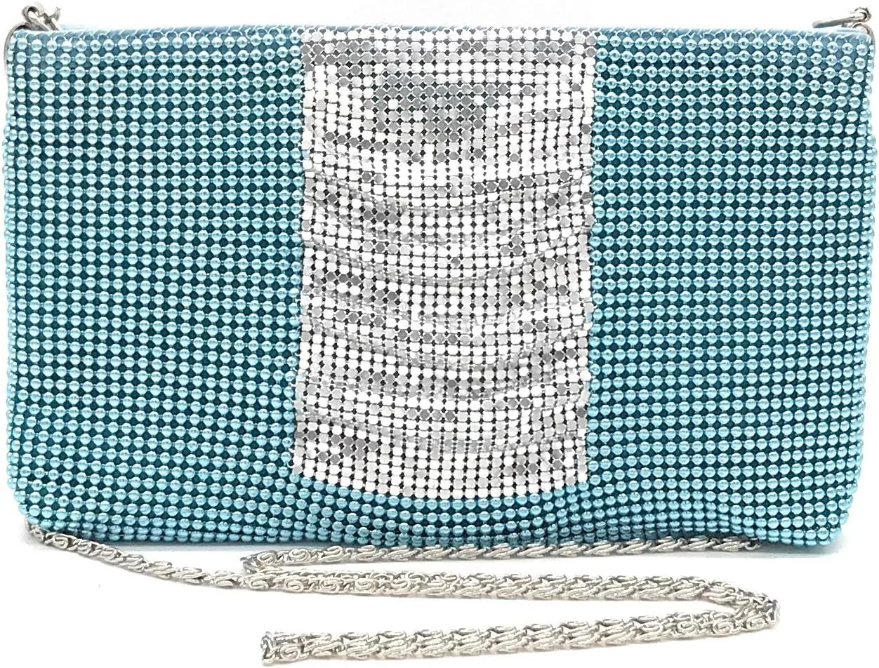 Womens clutch metal mesh metal beaded mesh evening purse for Cocktail Party Prom Wedding Banquet
