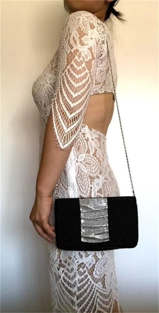 Womens clutch metal mesh metal beaded mesh evening purse for Cocktail Party Prom Wedding Banquet
