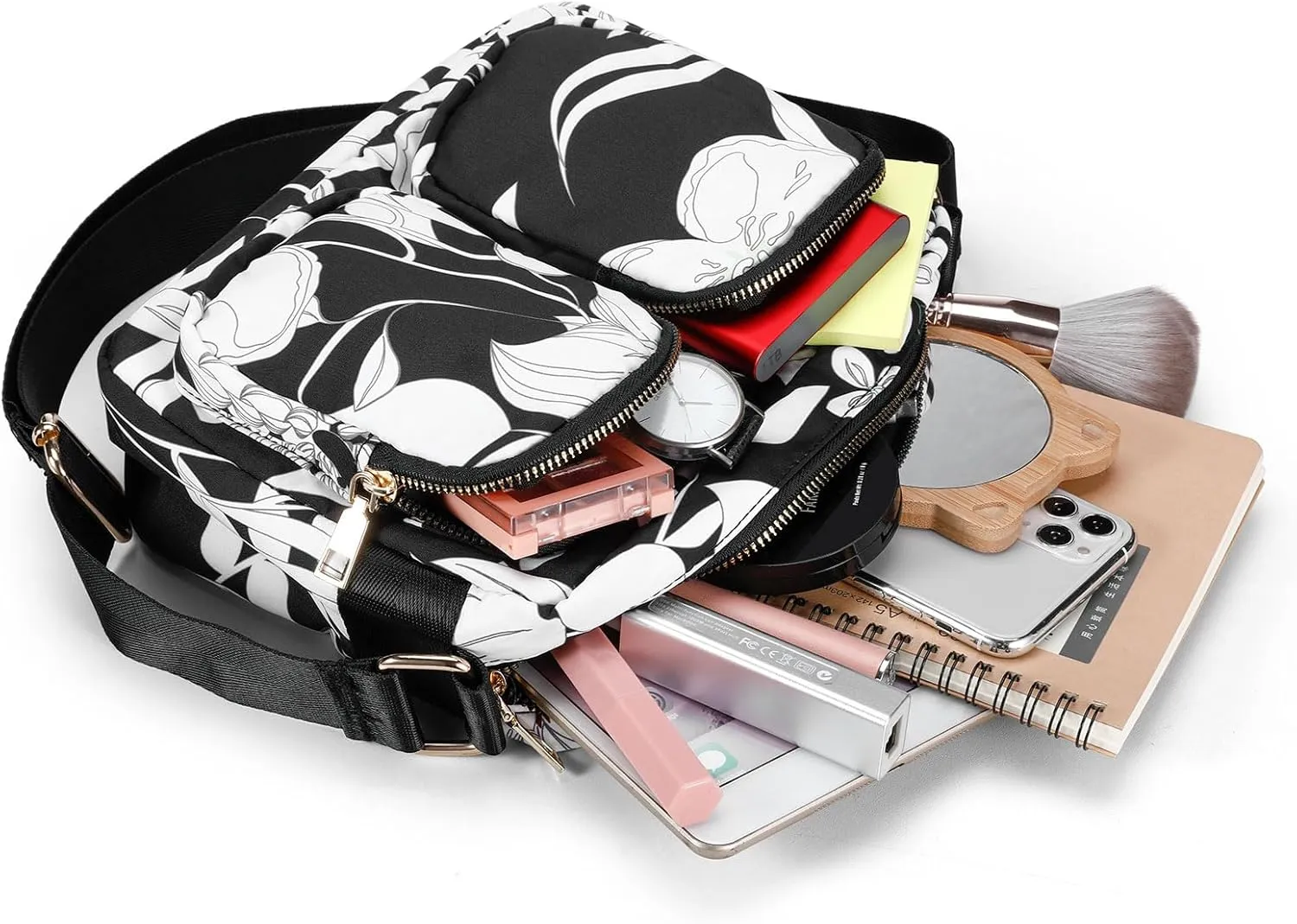 Women's Crossbody Bags - Multi Pocket Shoulder Bag Lightweight Purse Stylish Printed Crossbody Bag