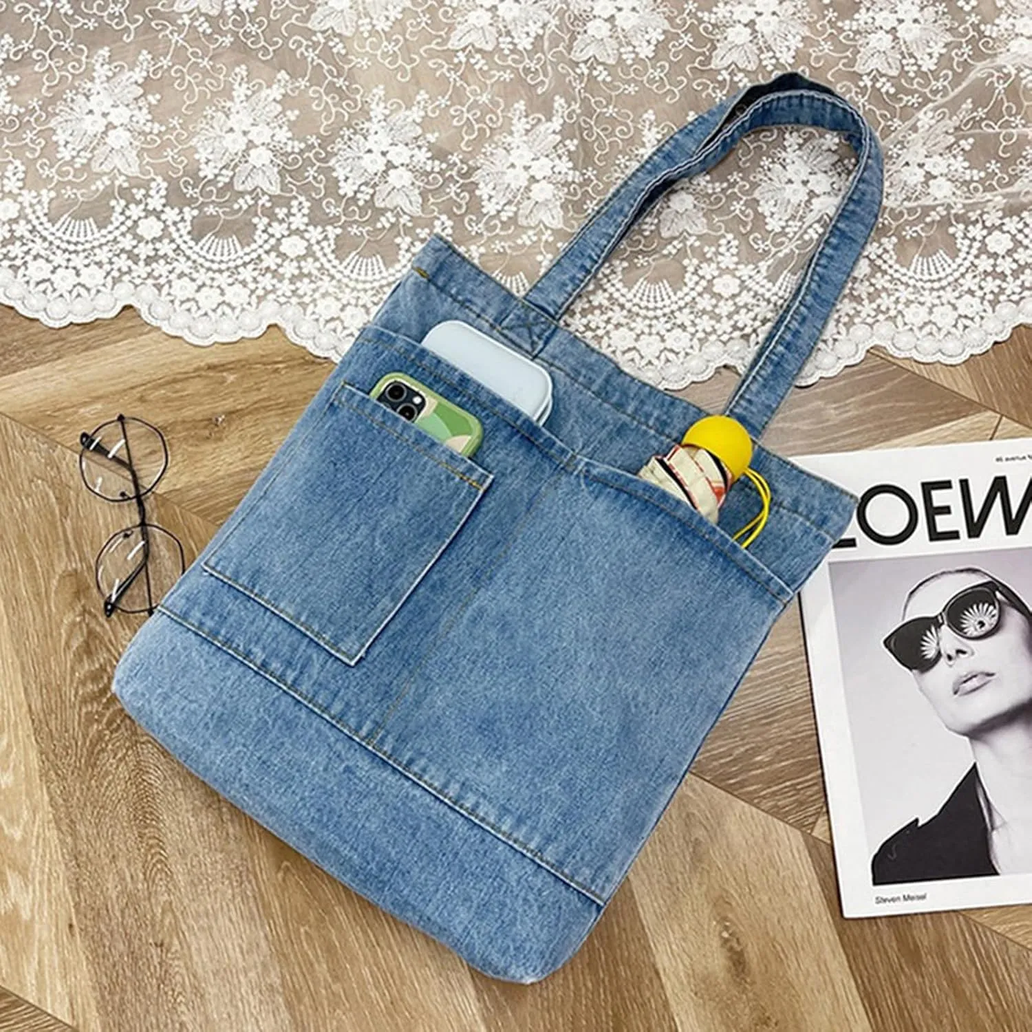 Women's denim wallet, casual handbag, crossbody shoulder bag, girl tote canvas bag