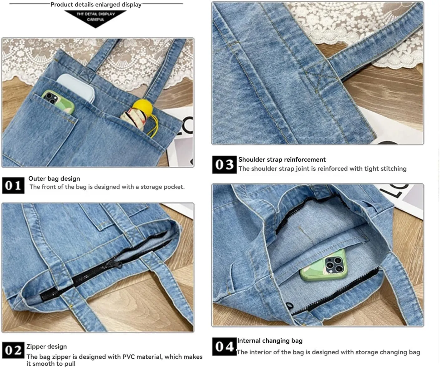 Women's denim wallet, casual handbag, crossbody shoulder bag, girl tote canvas bag