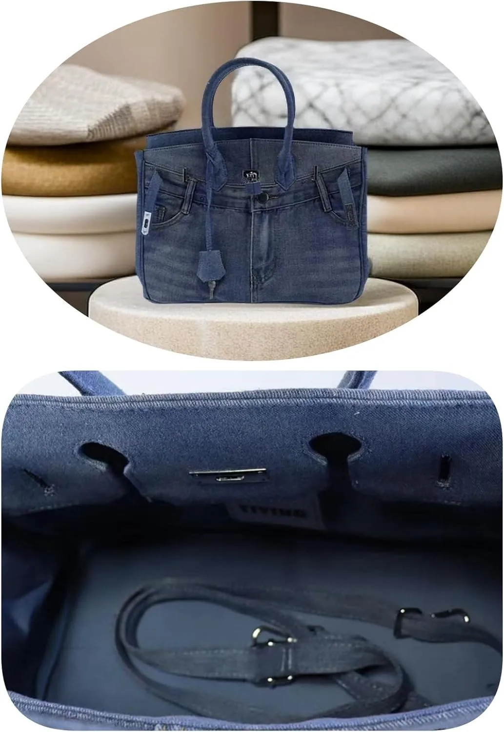 Women's Denim Wallet Tote Large Capacity Satchel Underarm Bag for Beach Travel Daily Shopping Top Shoulder Bag