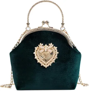 Women's Elegant Evening Clutch Handbag Velvet Purse Crossbody Vintage Satchel Shoulder Bag for Prom Party Wedding