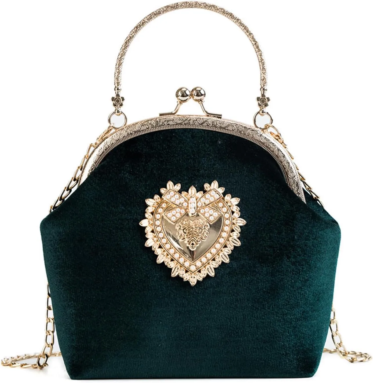 Women's Elegant Evening Clutch Handbag Velvet Purse Crossbody Vintage Satchel Shoulder Bag for Prom Party Wedding