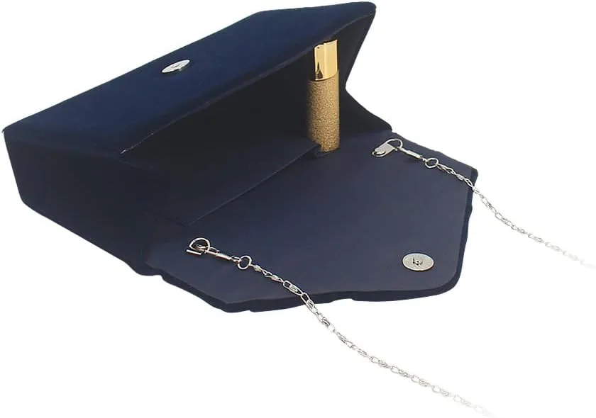 Women's Evening Bag Pleated Envelope Clutch Handbag Velvet Purse Wedding Party Bridal Shoulder Bag