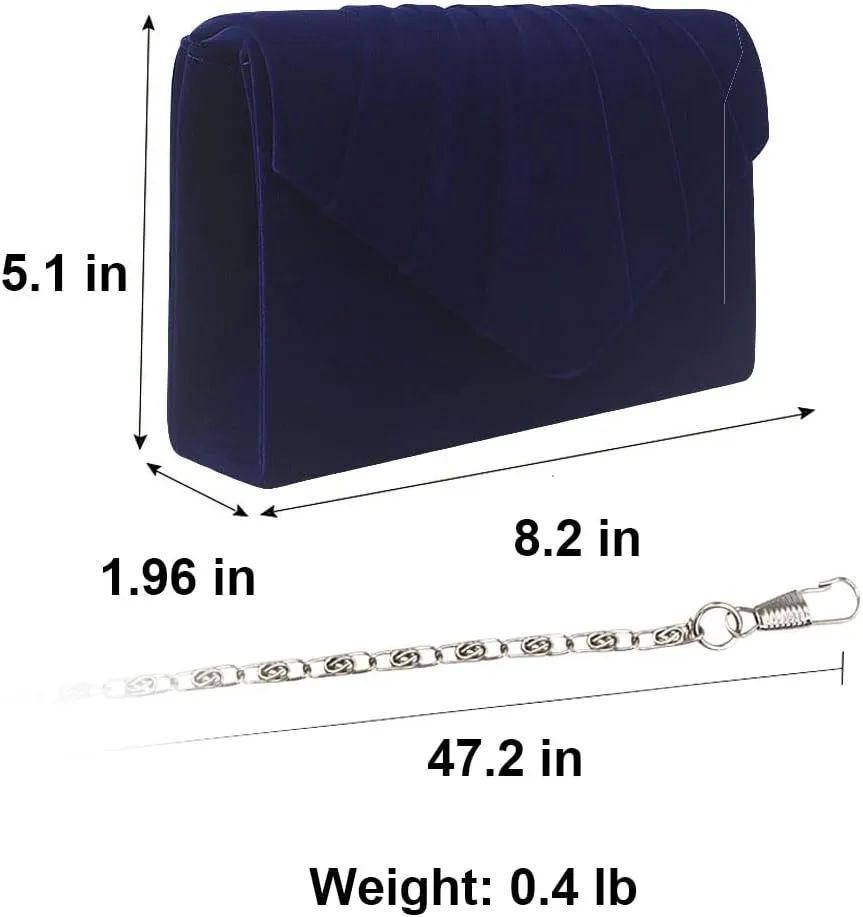 Women's Evening Bag Pleated Envelope Clutch Handbag Velvet Purse Wedding Party Bridal Shoulder Bag