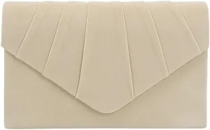Women's Evening Bag Pleated Envelope Clutch Handbag Velvet Purse Wedding Party Bridal Shoulder Bag