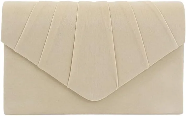 Women's Evening Bag Pleated Envelope Clutch Handbag Velvet Purse Wedding Party Bridal Shoulder Bag