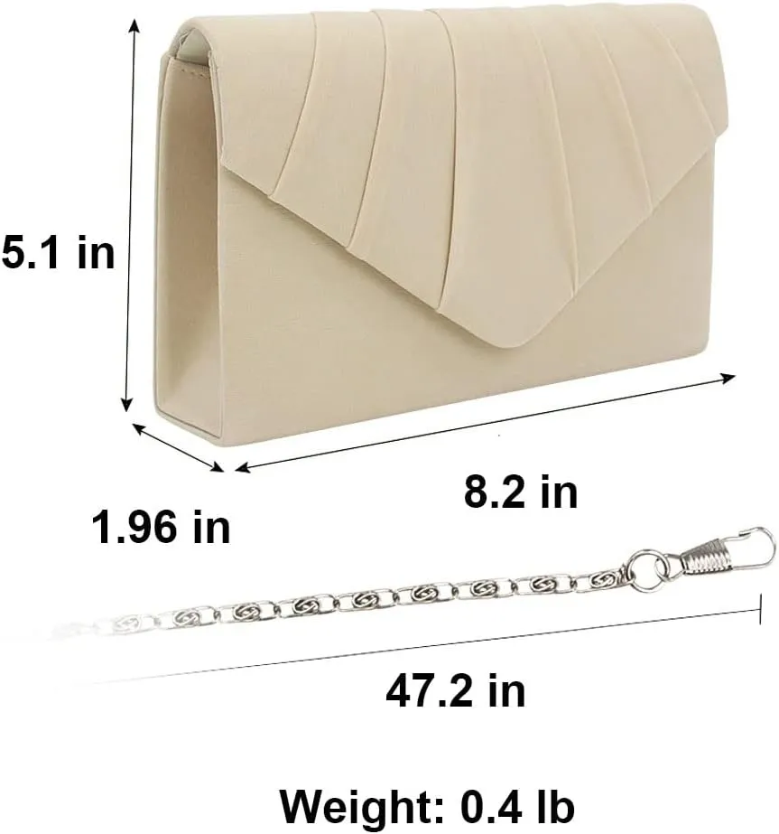 Women's Evening Bag Pleated Envelope Clutch Handbag Velvet Purse Wedding Party Bridal Shoulder Bag