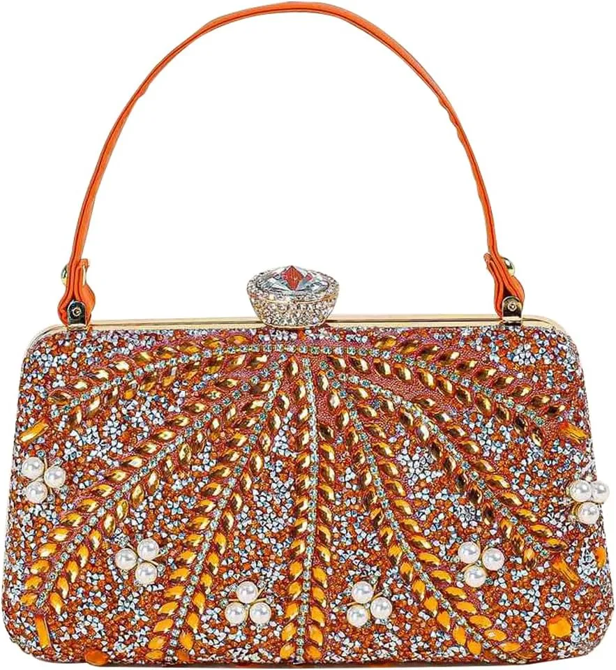 Women's Evening Bag Rhinestone Clutch Bag Pearl Beaded Shoulder Bag Sparkly Crystal Handbag Bridal Wedding Purse