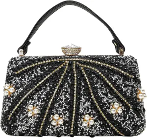 Women's Evening Bag Rhinestone Clutch Bag Pearl Beaded Shoulder Bag Sparkly Crystal Handbag Bridal Wedding Purse