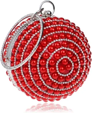 Womens Evening Bag Round Ball Wedding Handbag Artificial Pearl Purse