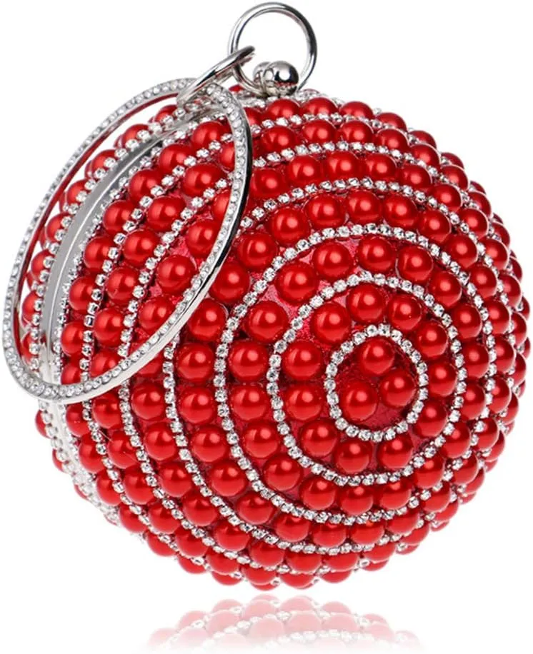 Womens Evening Bag Round Ball Wedding Handbag Artificial Pearl Purse
