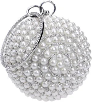 Womens Evening Bag Round Ball Wedding Handbag Artificial Pearl Purse