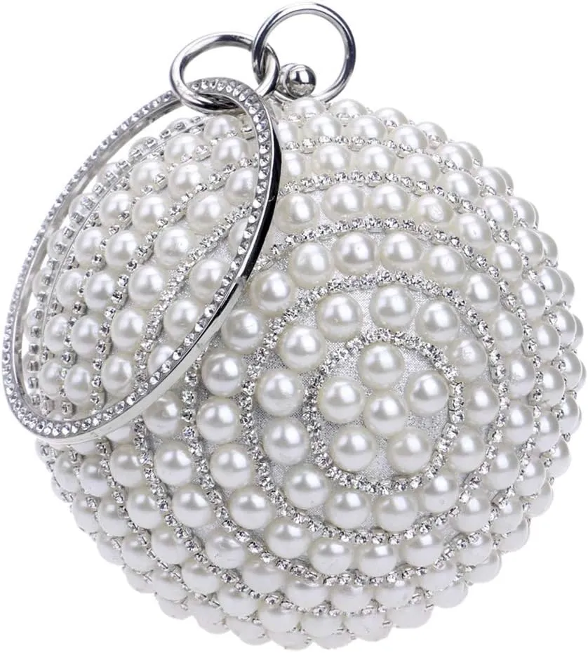 Womens Evening Bag Round Ball Wedding Handbag Artificial Pearl Purse