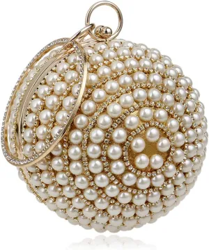 Womens Evening Bag Round Ball Wedding Handbag Artificial Pearl Purse