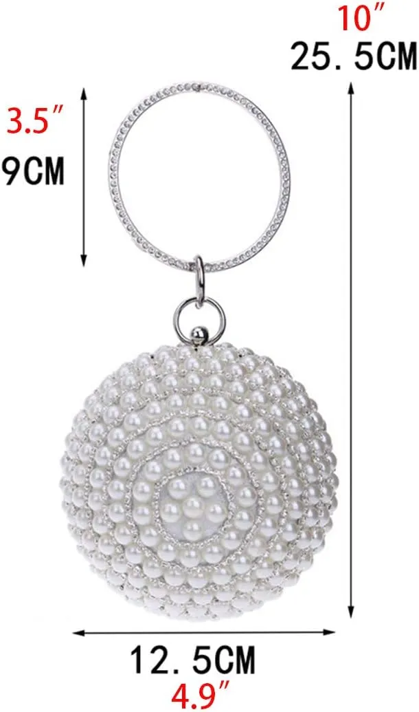 Womens Evening Bag Round Ball Wedding Handbag Artificial Pearl Purse