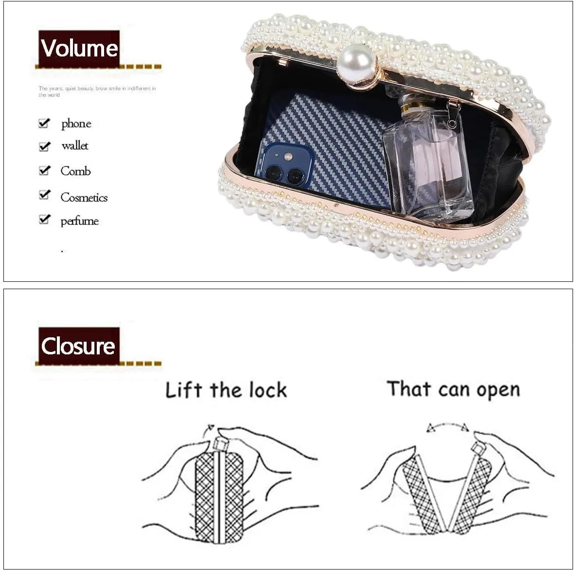 Women's Evening Handbags Pearl Clutch Purse Beaded bag Bridal Clutch wedding Purse