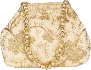Women's Fantastic Silk Indian Ethnic Potli Bag with Handicraft work (Golden Potli)