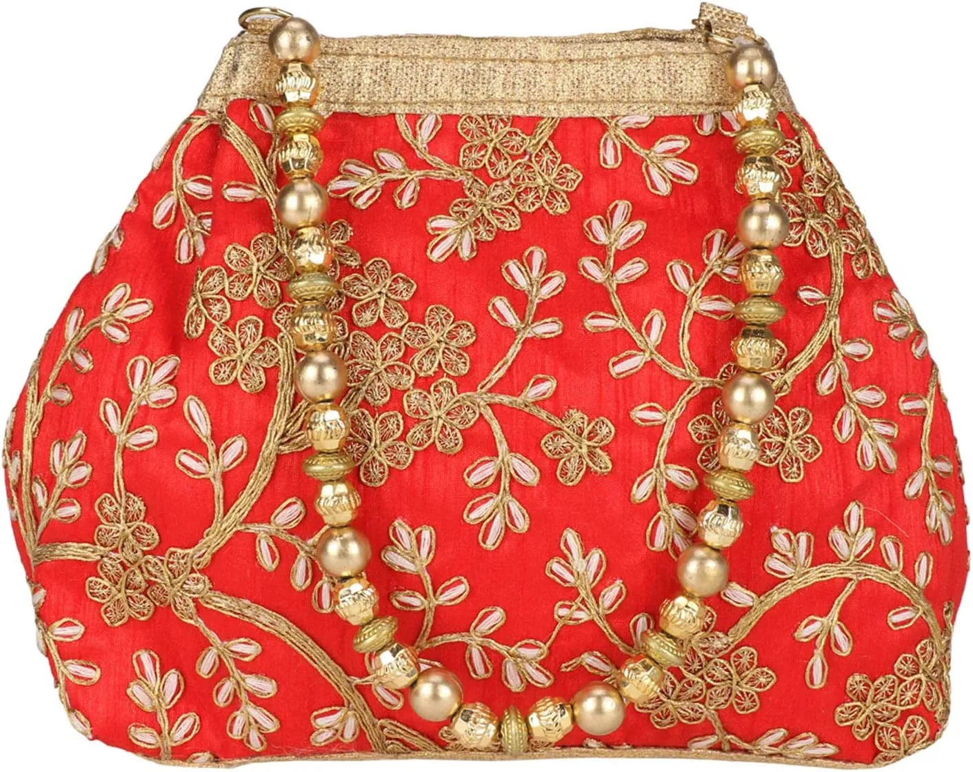 Women's Fantastic Silk Indian Ethnic Potli Bag with Handicraft work (Red Potli)