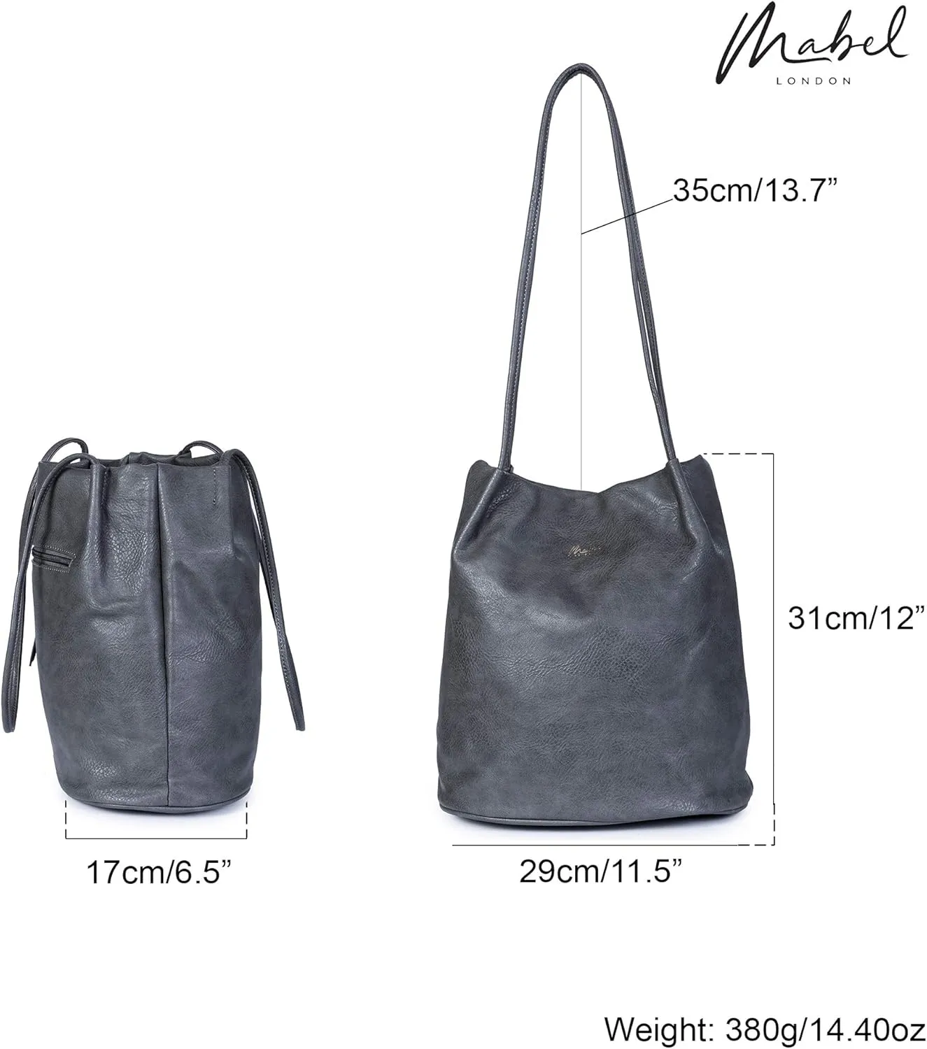 Women's Fashion Designer Medium Size Plain Soft Vegan Leather Hobo Bucket Tote Shoulder Bag - Delilah