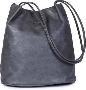 Women's Fashion Designer Medium Size Plain Soft Vegan Leather Hobo Bucket Tote Shoulder Bag - Delilah