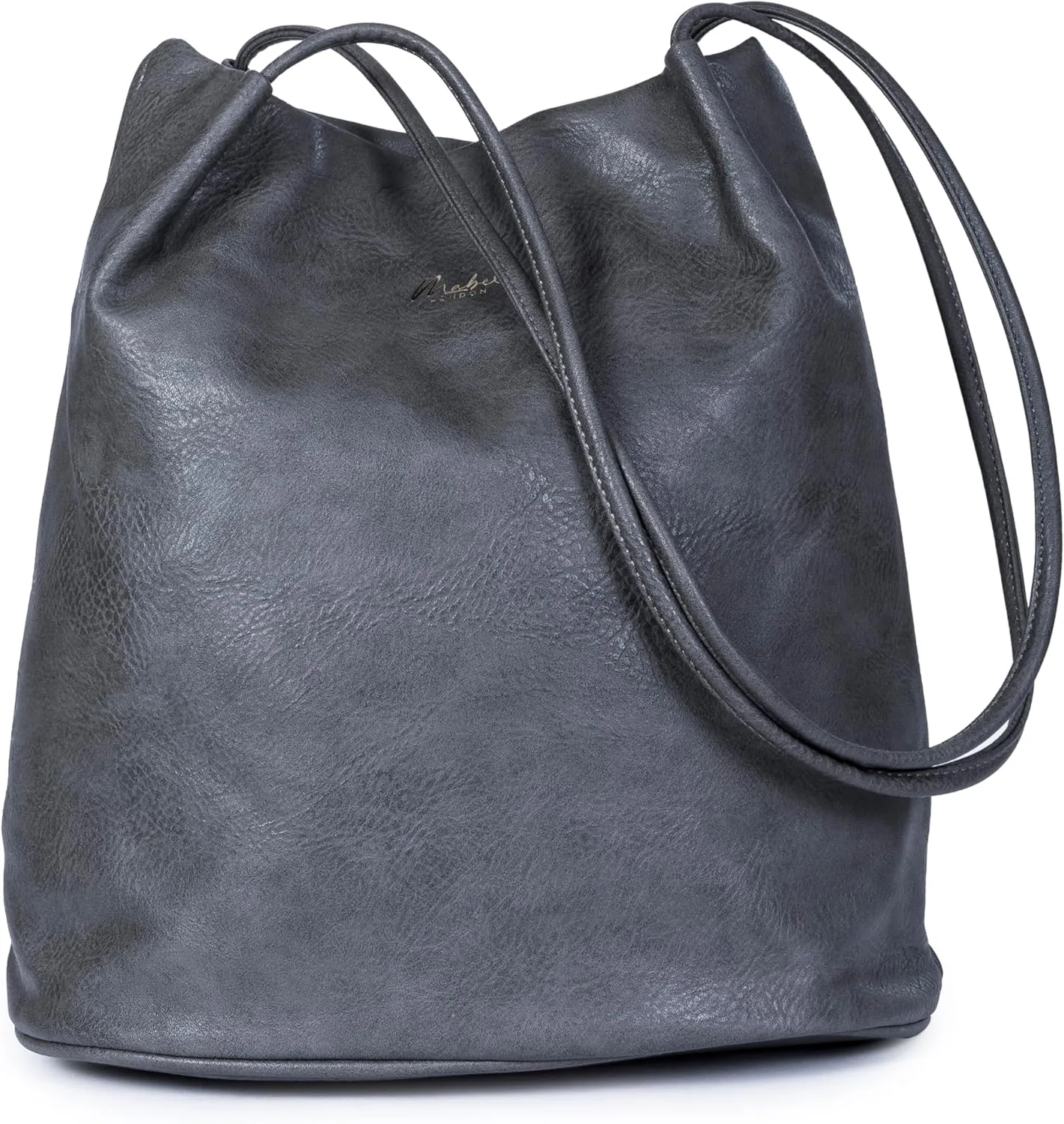Women's Fashion Designer Medium Size Plain Soft Vegan Leather Hobo Bucket Tote Shoulder Bag - Delilah