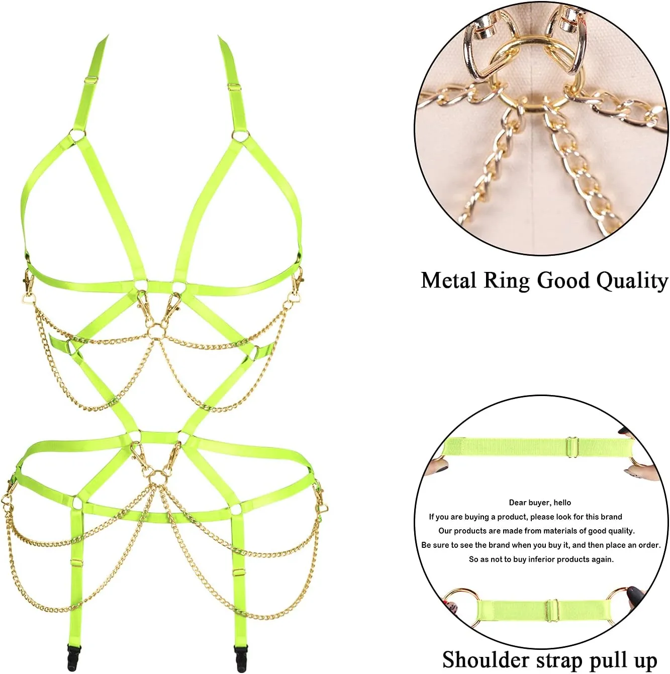 Women's Full Body Harness Bra Garter Set Lingerie cage Punk Gothic Belt Festival Rave Body Chain Stretchy Fabric