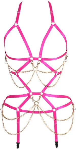 Women's Full Body Harness Bra Garter Set Lingerie cage Punk Gothic Belt Festival Rave Body Chain Stretchy Fabric