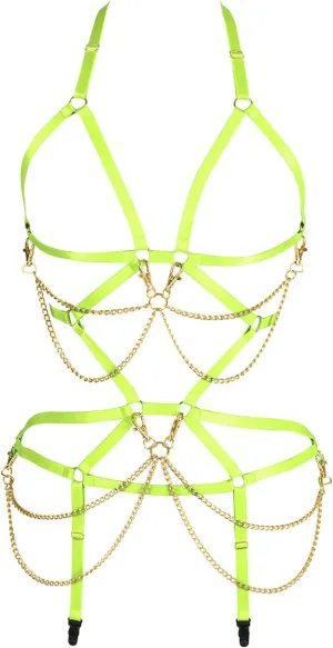 Women's Full Body Harness Bra Garter Set Lingerie cage Punk Gothic Belt Festival Rave Body Chain Stretchy Fabric