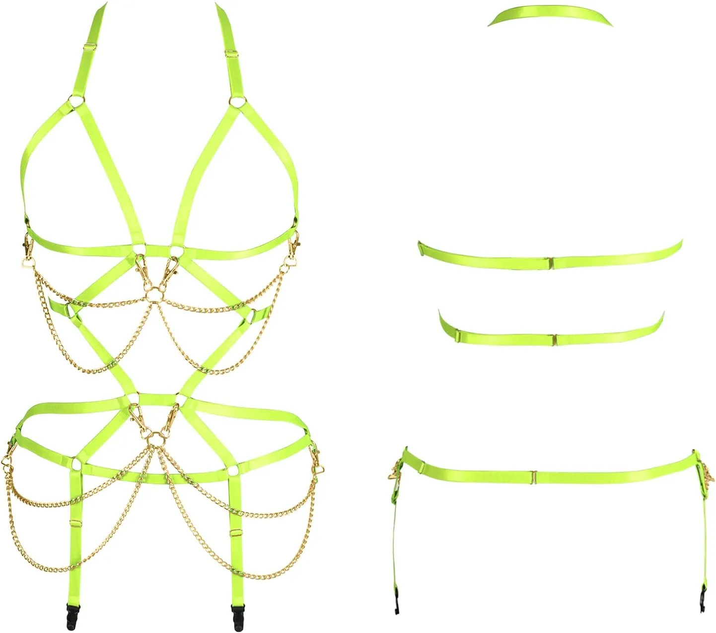 Women's Full Body Harness Bra Garter Set Lingerie cage Punk Gothic Belt Festival Rave Body Chain Stretchy Fabric