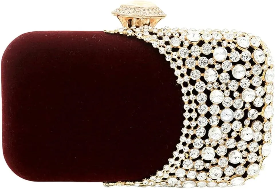 Womens Glitter Rhinestone Evening Clutch Elegant velvet Crossbody Purse with Chain Handbag Shoulder Bag Wedding
