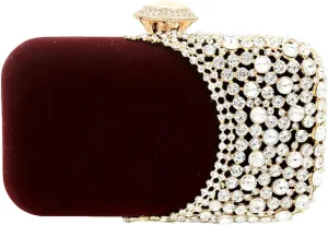 Womens Glitter Rhinestone Evening Clutch Elegant velvet Crossbody Purse with Chain Handbag Shoulder Bag Wedding