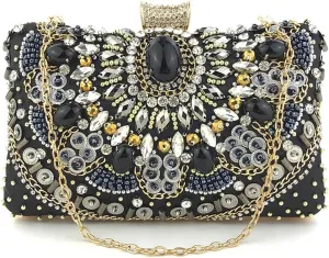 Women's Hand-Beaded Wedding Clutch Purse, Sparkling Crystal Rhinestone Diamond Encrusted Dinner Bag for Prom Cocktail Parties/2296
