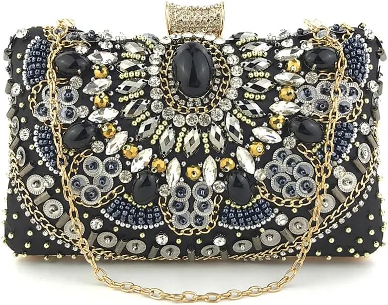 Women's Hand-Beaded Wedding Clutch Purse, Sparkling Crystal Rhinestone Diamond Encrusted Dinner Bag for Prom Cocktail Parties/2296
