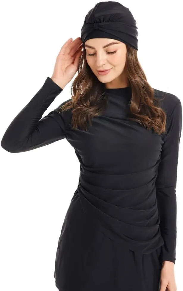 Womens Muslim Islamic Long Sleeves Burkini Swimsuits Swimwear Modest Hijab Top Pants Rashguard Full Cover Floral Bathing Suit