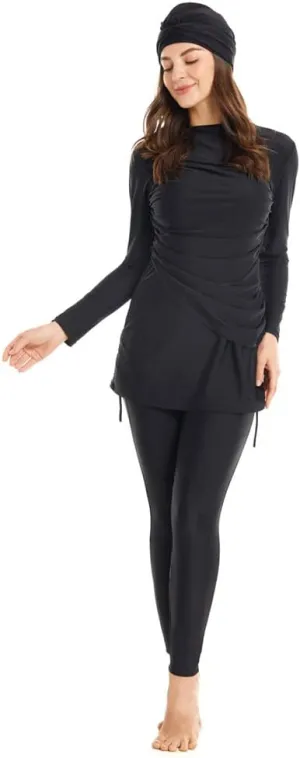 Womens Muslim Islamic Long Sleeves Burkini Swimsuits Swimwear Modest Hijab Top Pants Rashguard Full Cover Floral Bathing Suit