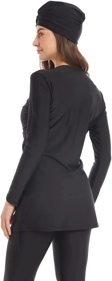 Womens Muslim Islamic Long Sleeves Burkini Swimsuits Swimwear Modest Hijab Top Pants Rashguard Full Cover Floral Bathing Suit