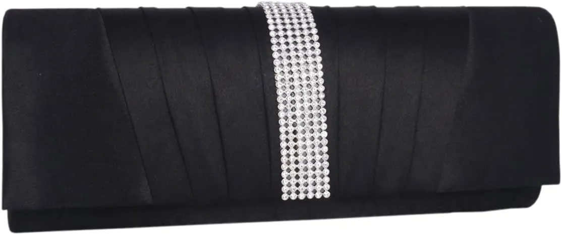 Womens Pleated Evening Bag Satin Beaded Elegant Clutch