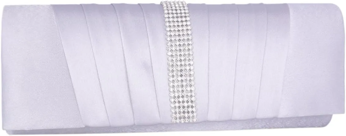 Womens Pleated Evening Bag Satin Beaded Elegant Clutch