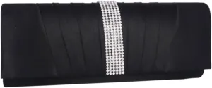 Womens Pleated Evening Bag Satin Beaded Elegant Clutch