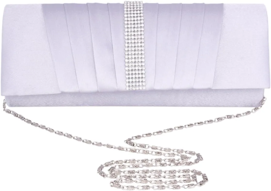 Womens Pleated Evening Bag Satin Beaded Elegant Clutch
