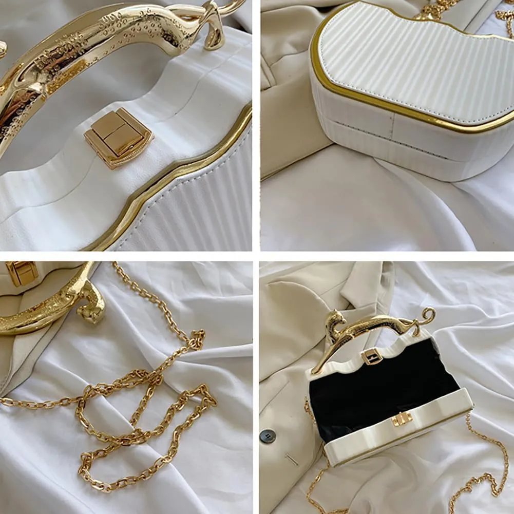 Women's Retro Metal Handbag Box Purse, Fashion Sewing Chain Shoulder Bag, PU Lightweight Phnom Penh Square Crossbody Tote
