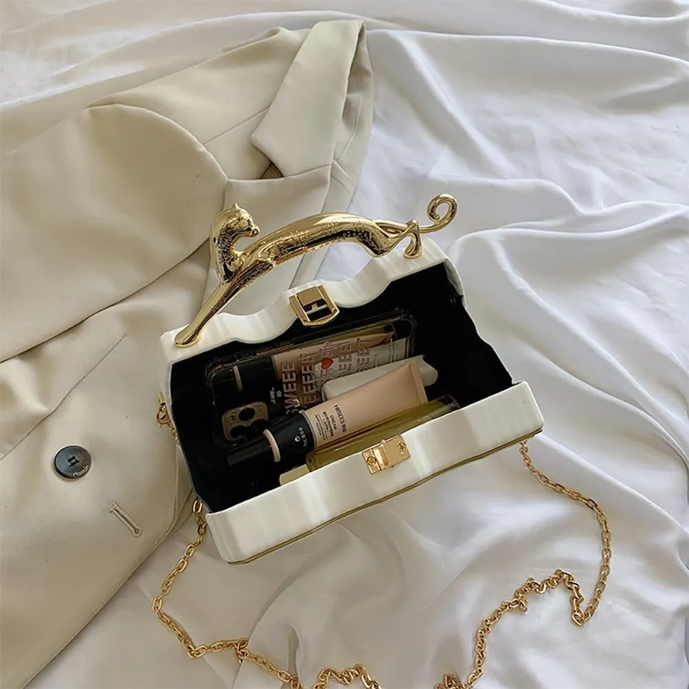 Women's Retro Metal Handbag Box Purse, Fashion Sewing Chain Shoulder Bag, PU Lightweight Phnom Penh Square Crossbody Tote