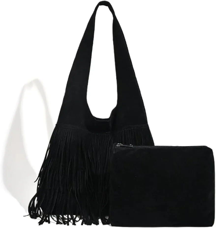 Women's Retro Suede Tote Bag Slouchy Bags Hobo Shoulder Tote Bag Large Suede Shoulder Bag for Travel College Work