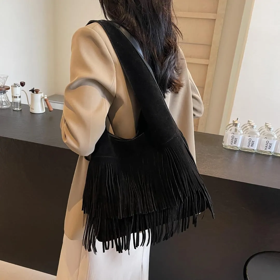 Women's Retro Suede Tote Bag Slouchy Bags Hobo Shoulder Tote Bag Large Suede Shoulder Bag for Travel College Work