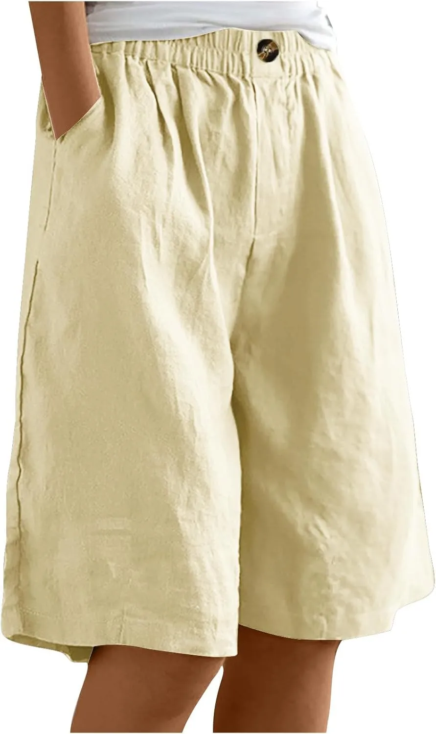 Womens Shorts Casual Loose Summer Beach Knee Length Flared Shorts Trendy Flowy Lounge Cotton Linen Half Shorts with Pockets