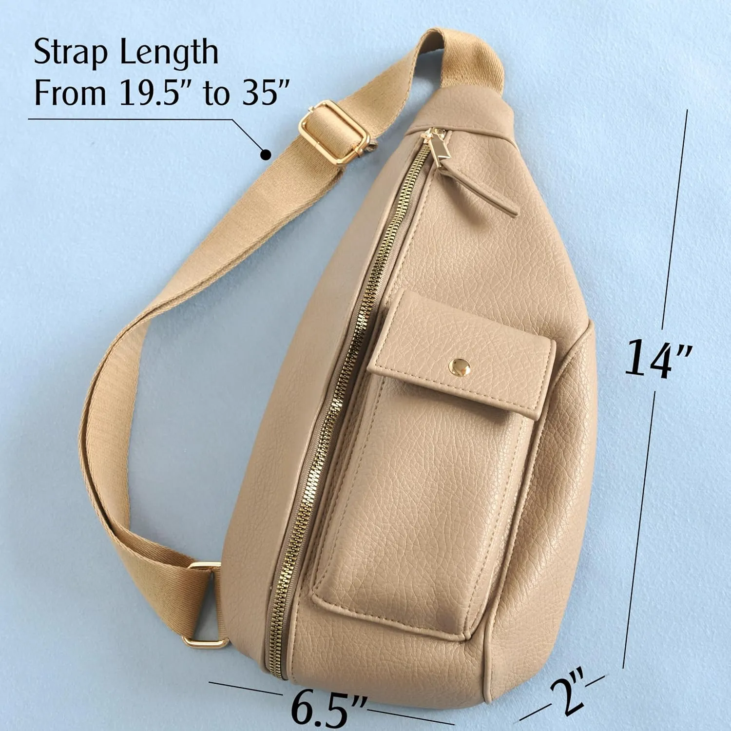 Women's Sling Bag Vegan Leather Fanny Packs Crossbody bag with Adjustable Shoulder Strap Chest Bag for Travel (Nude)