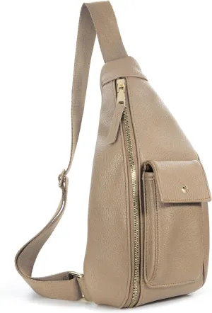 Women's Sling Bag Vegan Leather Fanny Packs Crossbody bag with Adjustable Shoulder Strap Chest Bag for Travel (Nude)